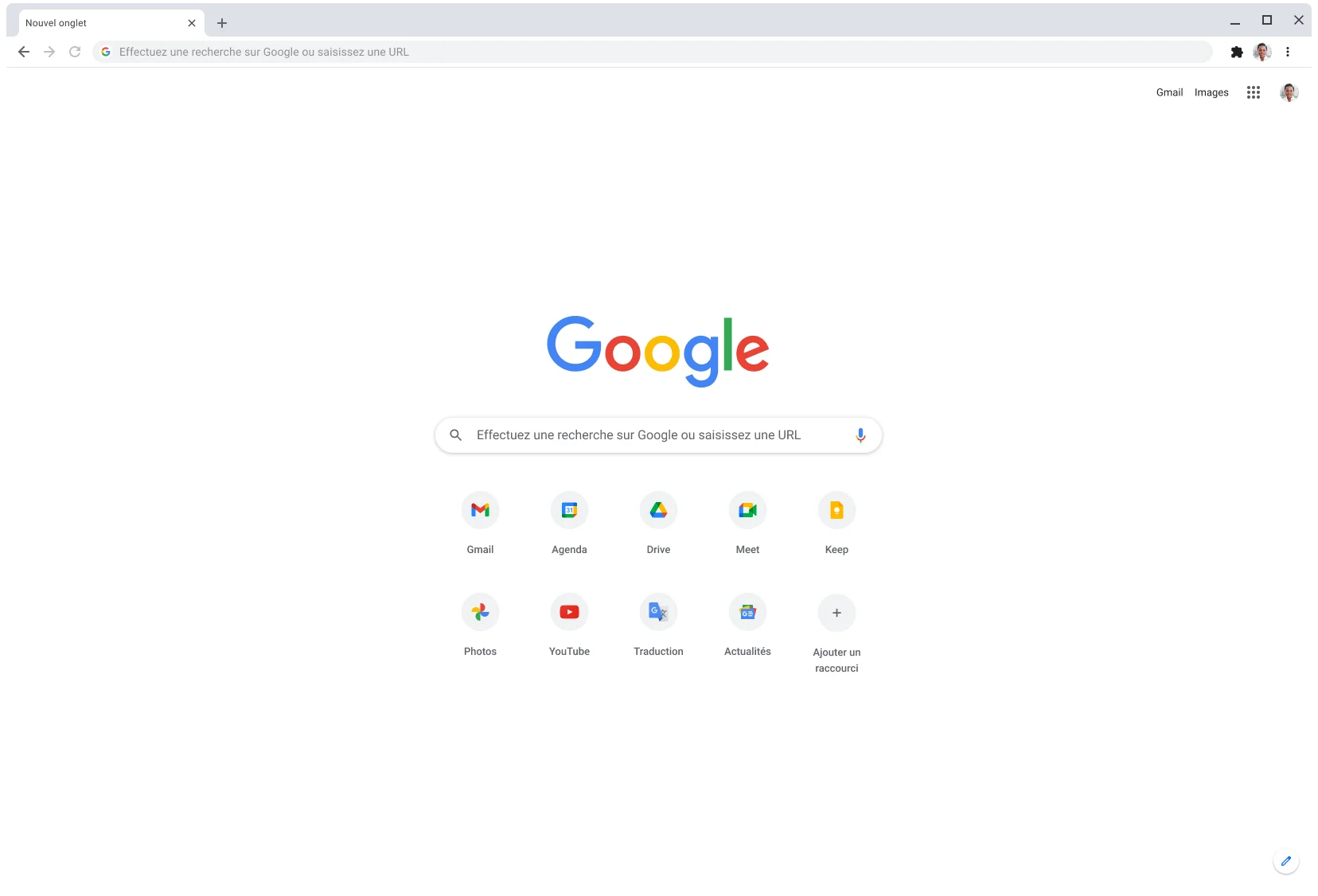 Fenêtre du navigateur Chrome affichant la page google.com.