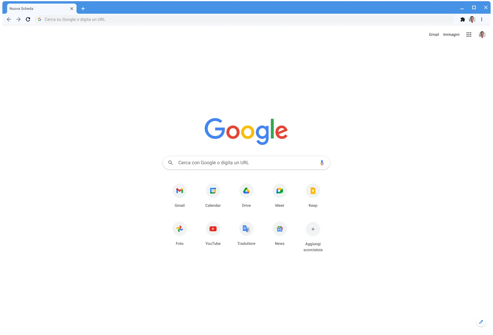 Finestra del browser Chrome che usa il tema classico e con l'indirizzo Google.com visualizzato.